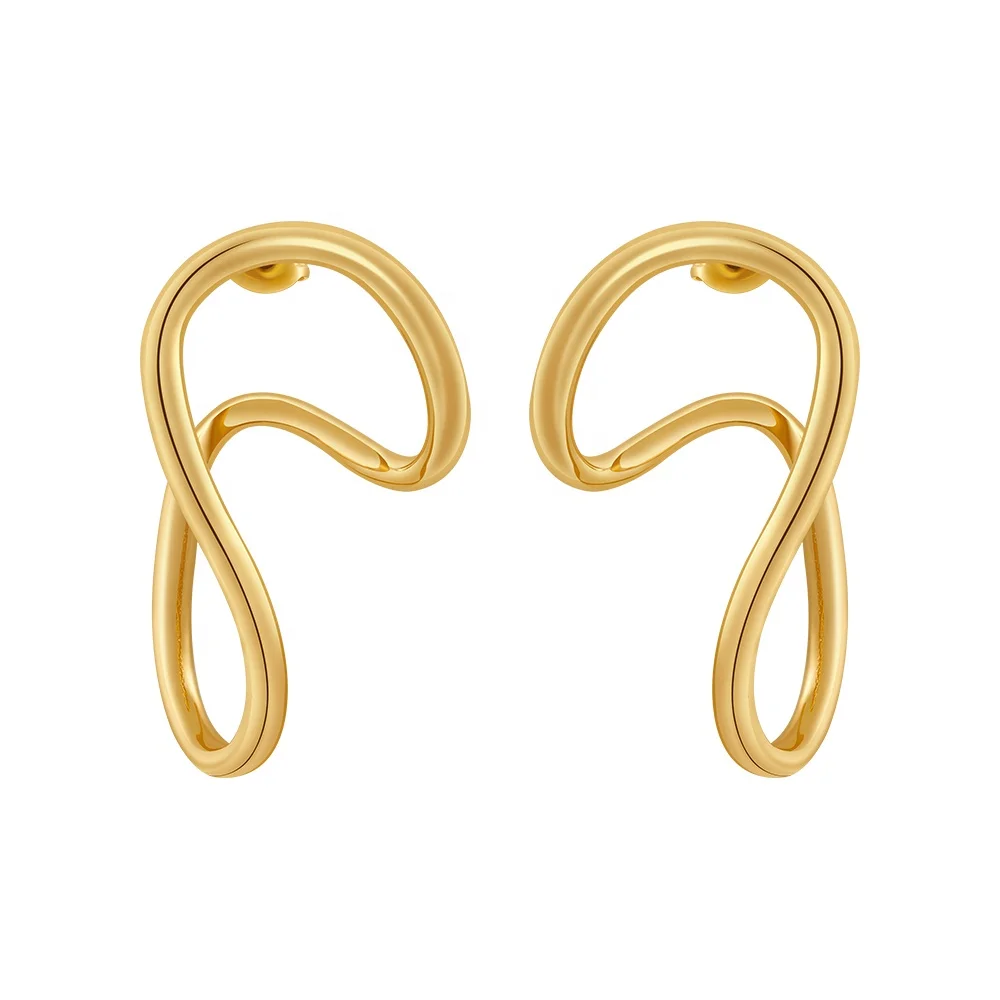 

Latest 18K Gold Plated Stainless Steel Jewelry Geometric Irregular Wave Curve Curvy Earring For Women Party Earrings E231466