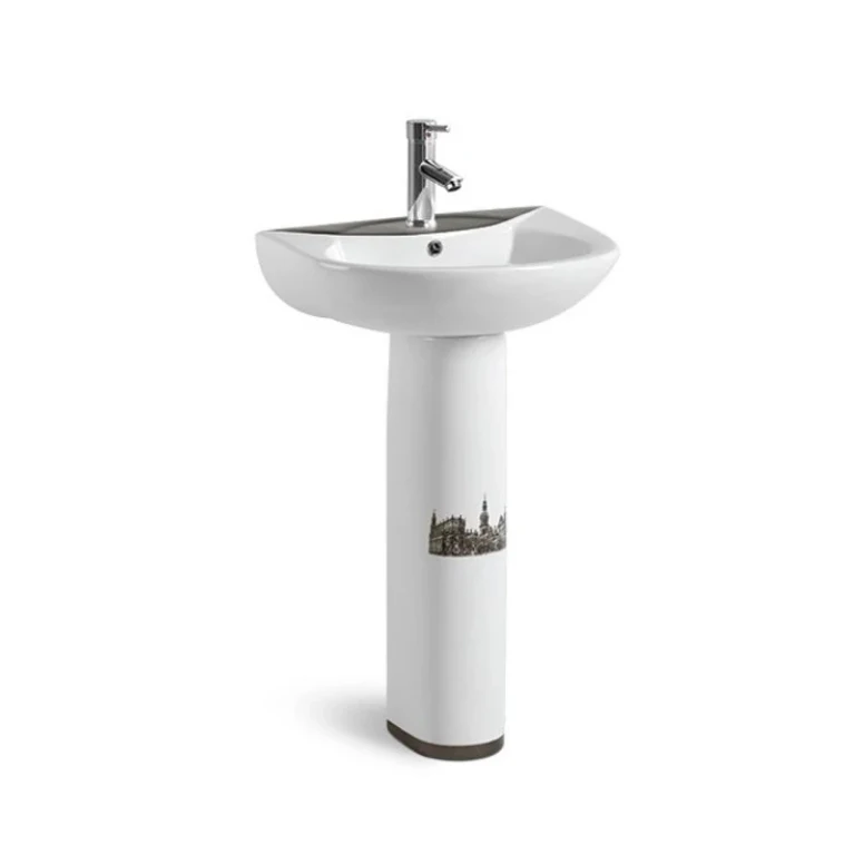 
D604B YEXIZ European Design Elegant Style Ceramic Wash Basin Porcelain Basin Pedestal Set Bathroom Sink 