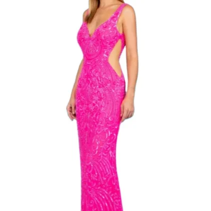 

Halter Deep V Neck Mermaid Sequin Fitting Evening Gown Sexy Back Prom Dress, Customized color