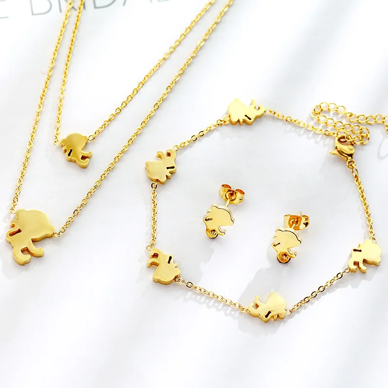 

Stainless steel titanium steel small monkey earrings simple personality bracelet necklace set