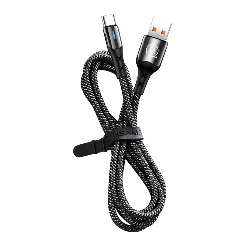 

USAMS Nylon Braided USB Type C LED 5A Super Fast Charging USB Data Cable for Android, Black blue red