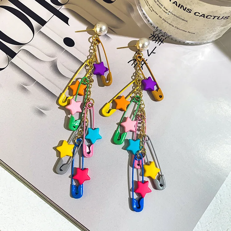 

fashion trendy colorful star safty pin earrings for girls