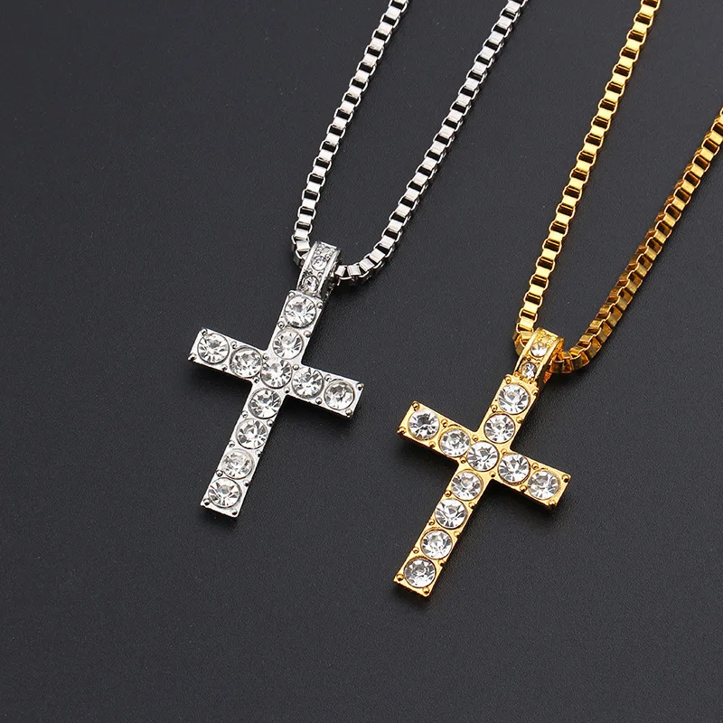 

fashion hot gold plated diamond necklace cross jewelry wholesale