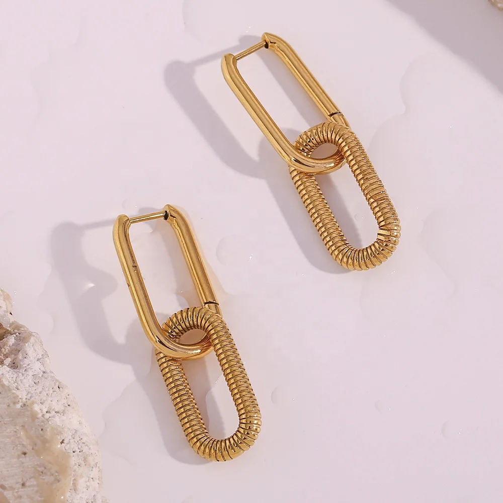 

Minimalist 18k Gold Plated Stainless Steel Paper Clip Drop Earrings Statement Earings Jewelry Women