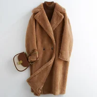 

Italy Style Plus Size bear Oversized shearling teddy coat Long 100% Real Sheep Lamb Fur Coat women's coat teddy