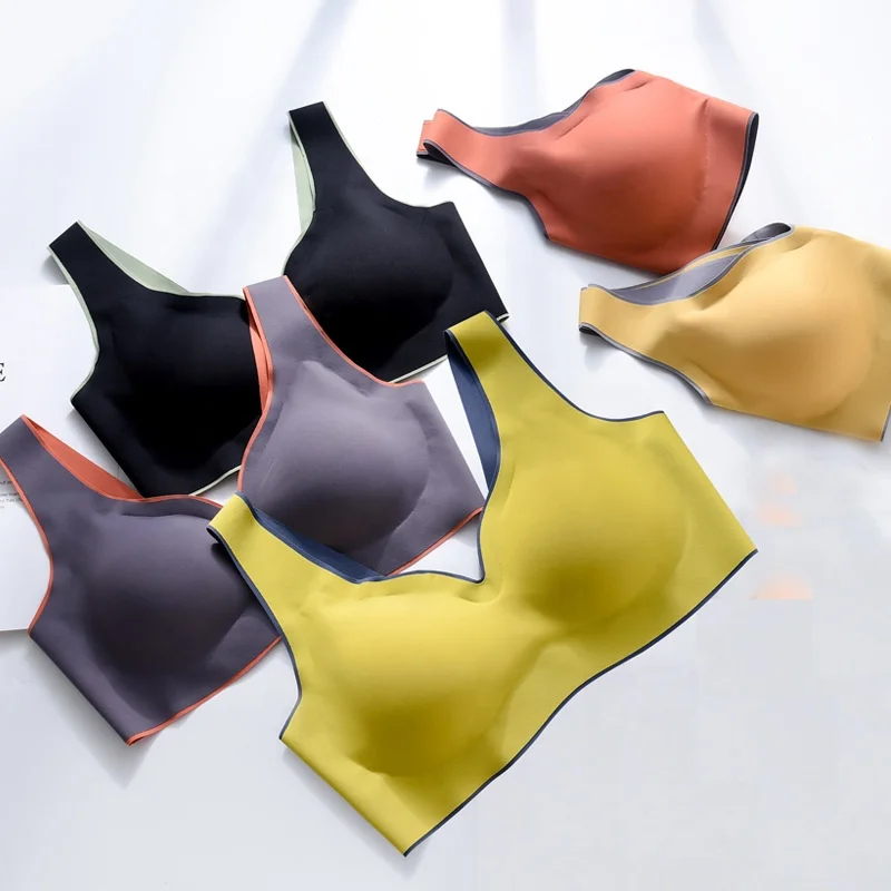 

Factory Wholesale Latex Bra vest Women Push Up High Elastic Comfortable sleep Bra vest Ladies Seamless Soft Latex Bra, Lime, yellow, complexion, violte ash, rich red, black