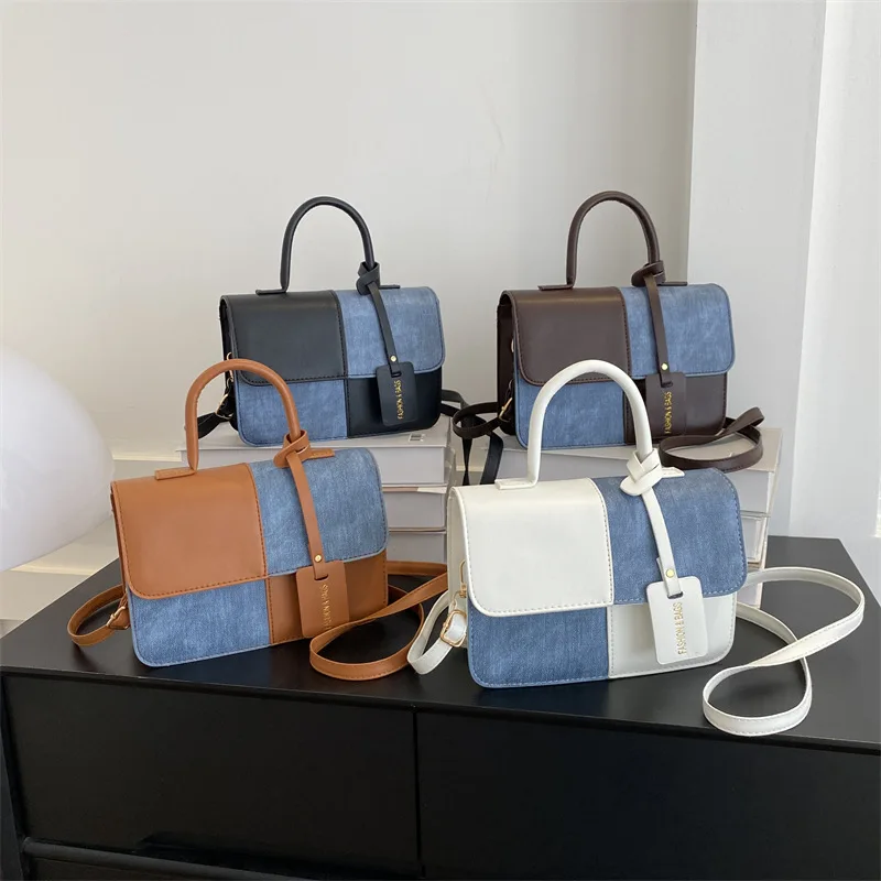 

2024 New Combination Color Contrasting Small Square Bag for Women's High Grade Crossbody Bag Fashion Shoulder Bag