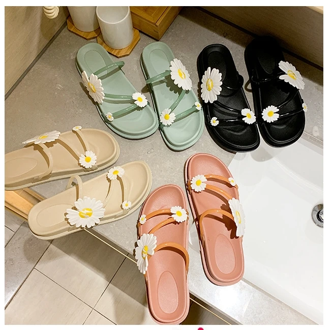

Womens Slippers 2020 Summer Fashion Beach Shoes Small Daisies Indoor Outdoor Slipper, Black, apricot, green,orange