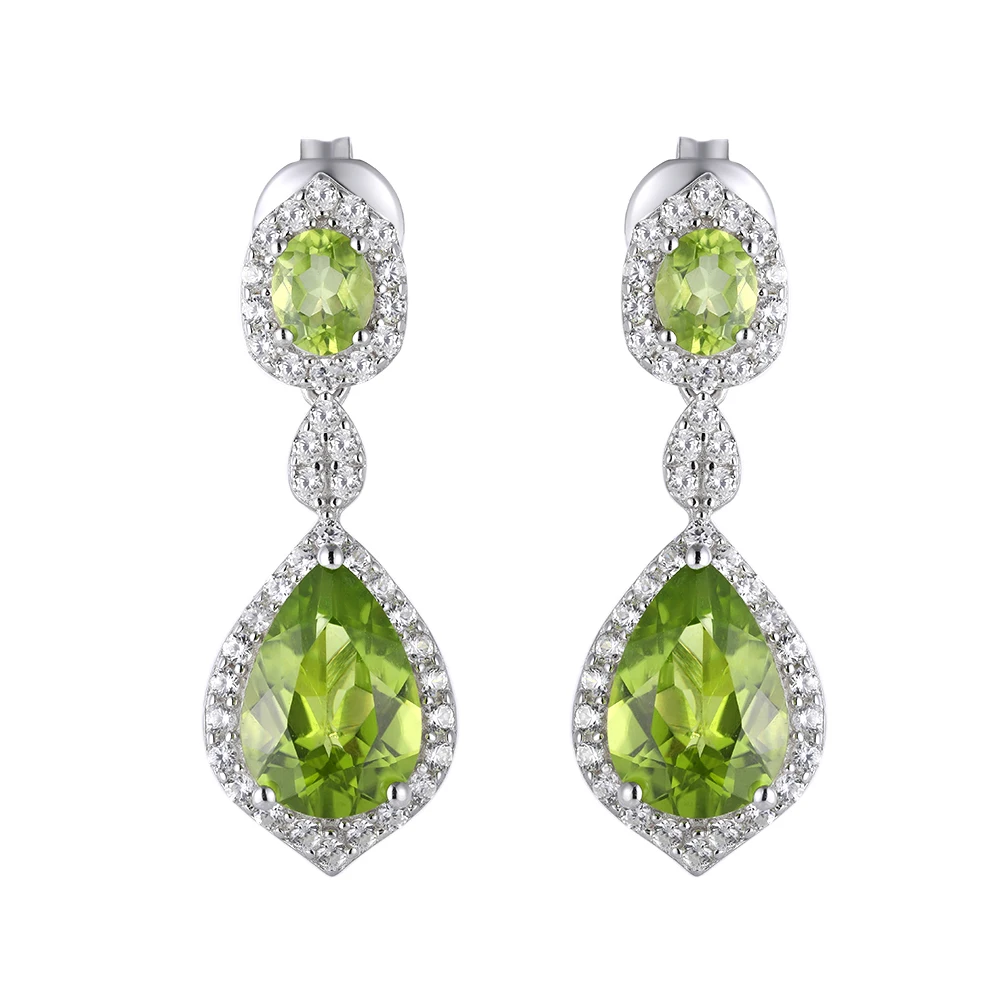 

Fashion 925 sterling silver jewellery Natural Peridot Gemstone Drop Earrings Fine Jewelry Women