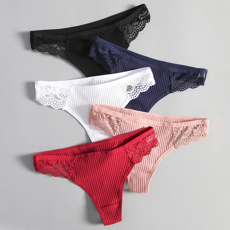 

Woman's Soft Panties Female T-back Sexy Underwear For Woman G-string Striped Cotton Panties Low-Rise Thongs, Black,blue,pink,red,white