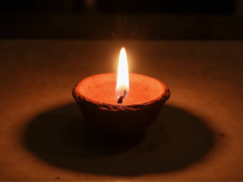 Traditional clay diya burning with natural flame