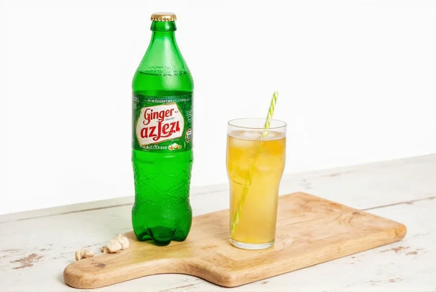 Consumer reading ginger ale product label with magnifying glass examining ingredients list