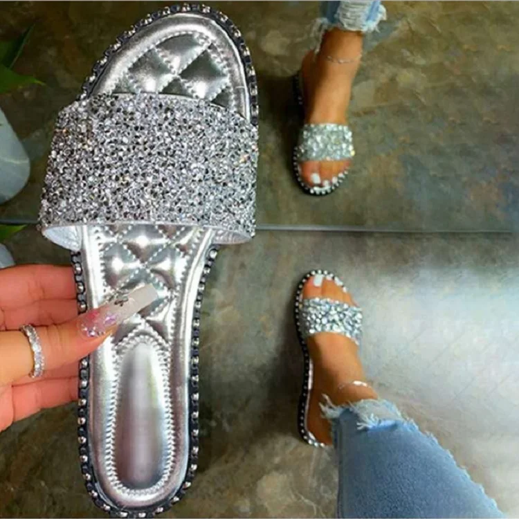 

Plus Size Fashion Crystal Women Flipflop Summer Sandal Slippers Sparkly Slides 41 42 43