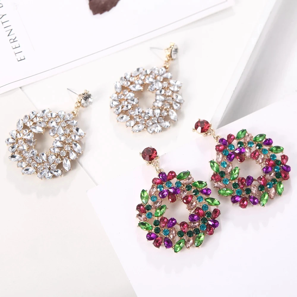 

Kaimei Accessories For Women Wholesale Brinco Big Round Metal Crystals Long Earrings Fashion Colorful Rhinestones Jewelry, Many colors fyi