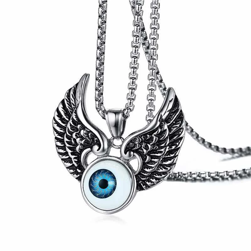 

New stainless steel mens fashion angel wing blue eye necklace, As picture shows