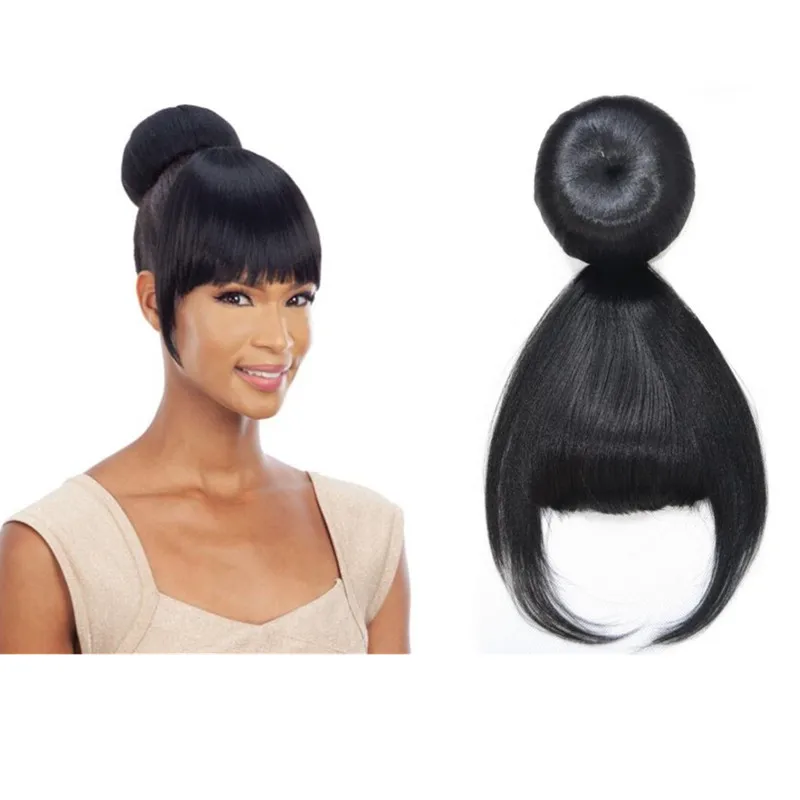 

New Beauty Synthetic Everyday Bun &Bang Chignon Updo Pretty Quick Bun & Bang Clip in Hairpiece