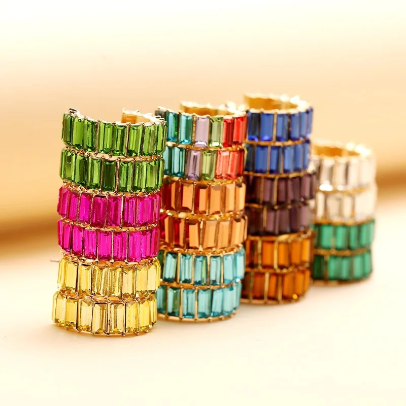 

EH5970 Multi-Color Antique Drop ZA Earrings for Women Gold Color Metal Statement Rhinestones Diamond C Hoop Earrings Jewelry
