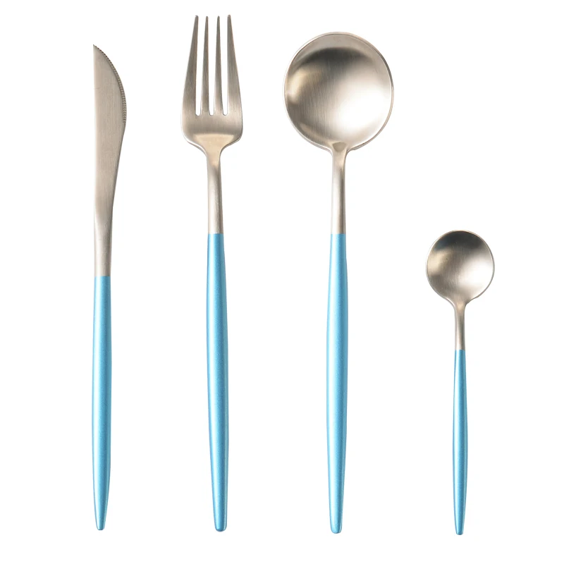 
Colourful wedding flatware,stainless steel matte silver gold cutlery set for party 