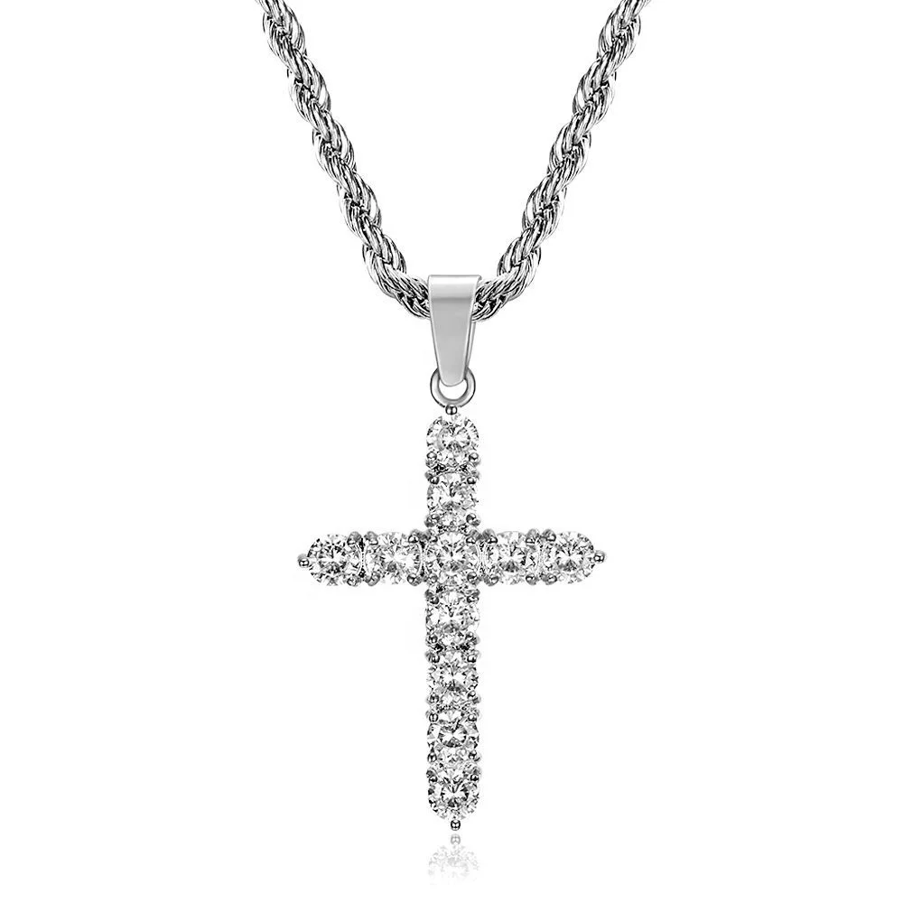 

Unisex Classic Design Jewelry 18K Gold Plated Cross Full Diamond Pendant gold plated necklace, Picture shows