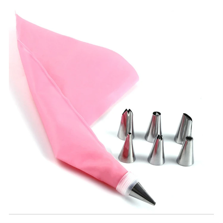 

Flower Icing Nozzle Stainless Steel Pastry Tube Cake Baking Tools And Silicone Reusable Icing Bag Piping Bag, Silver