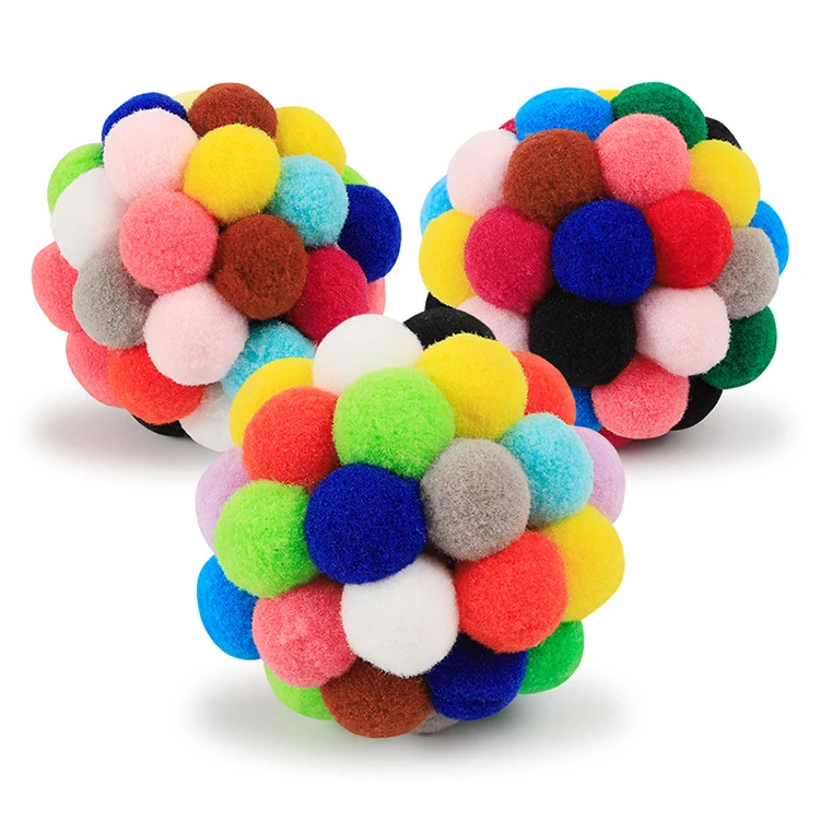 

High Quality Plush Colorful Solid Cat Ball Toy with Bell, As pictures