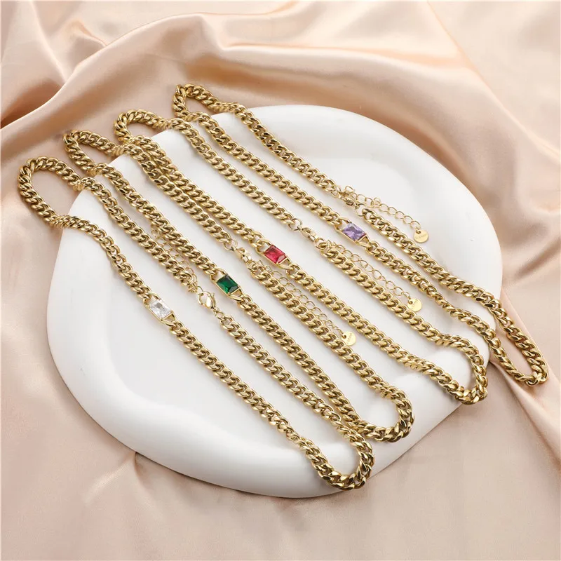 

2023 Fashion Women Charming Gemstone Stainless Steel Necklace Jewelry for Women