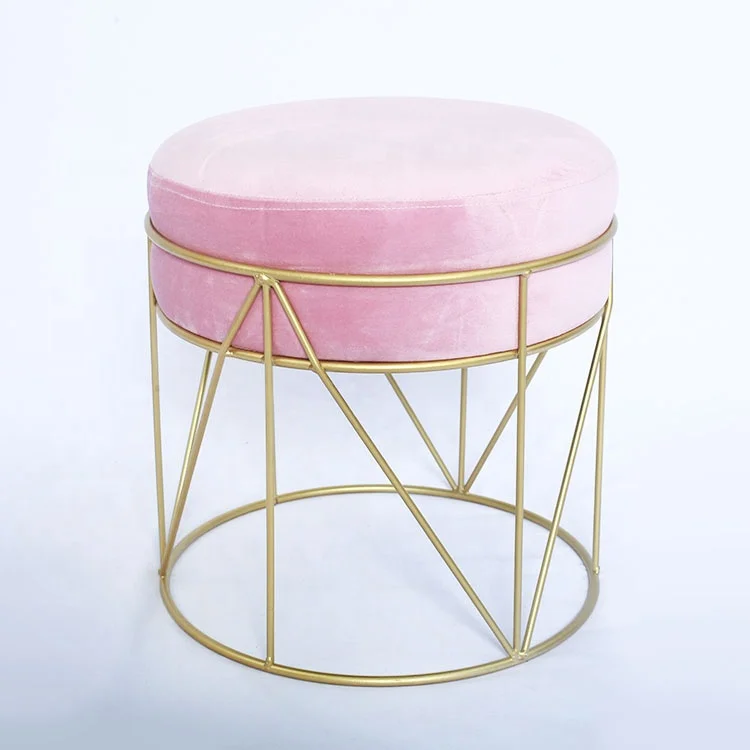 
Laynsino Nordic fabric round footrest stool golden steel frame ottoman Footstool 