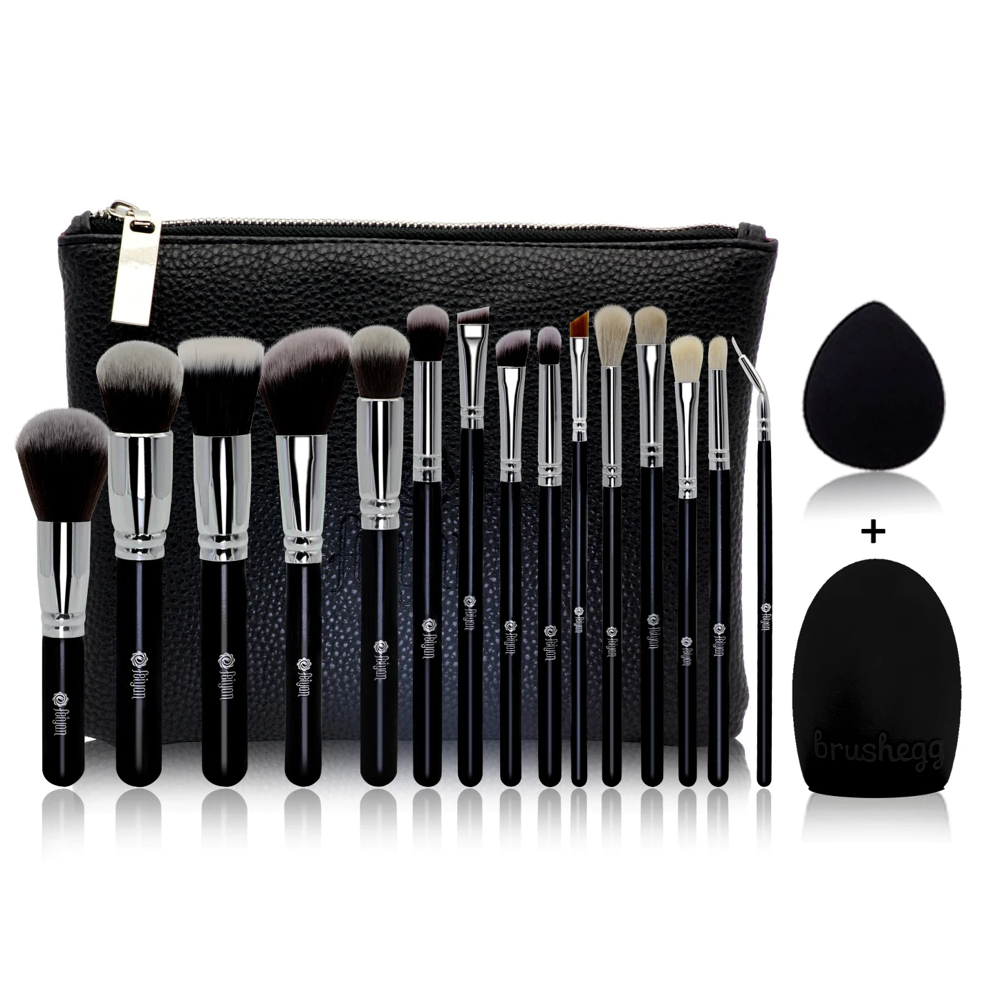 

Hot15pcs Portable high quality Black Handle custom logo makeup brushes Kit With PU zipper bag