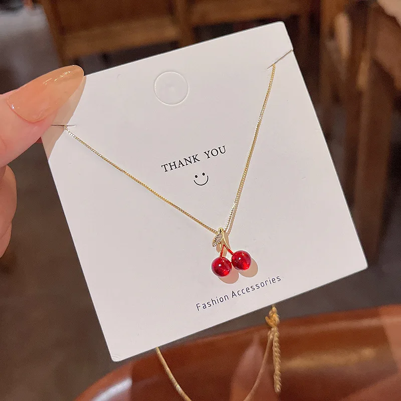 

DAIHE Fashion Korean New Style Red Cherry Necklace Womens All-match Clavicle Chain Non Fade Jewelry
