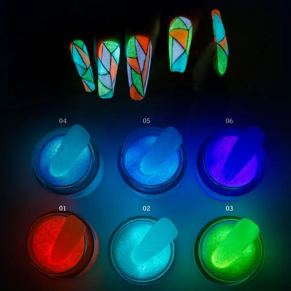 

Luminous Neon Phosphor Dust Nail art Glitter Powder Glow in the Dark Nail Pigment, 6 colors glow in dark powder