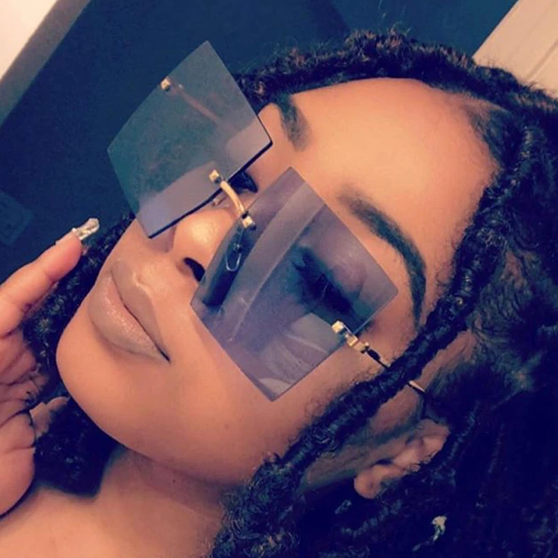 

Kenbo Eyewear 2020 Oversized Rimless Square Sunglasses Women Luxury Brand Red Blue Sun Glasses Female Vintage Alloy Brown Shades