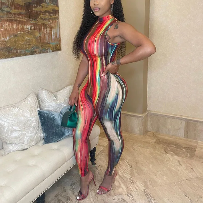 

FS3175D sleeveless tie dye Jumpsuit Sexy Feamle One Piece Streetwear jumpsuits