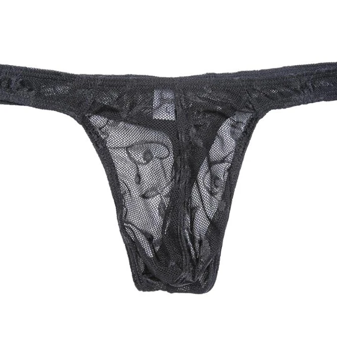 

Men's Nylon Briefs G-String Thongs Lace Underwear T-Back Shorts, As photo