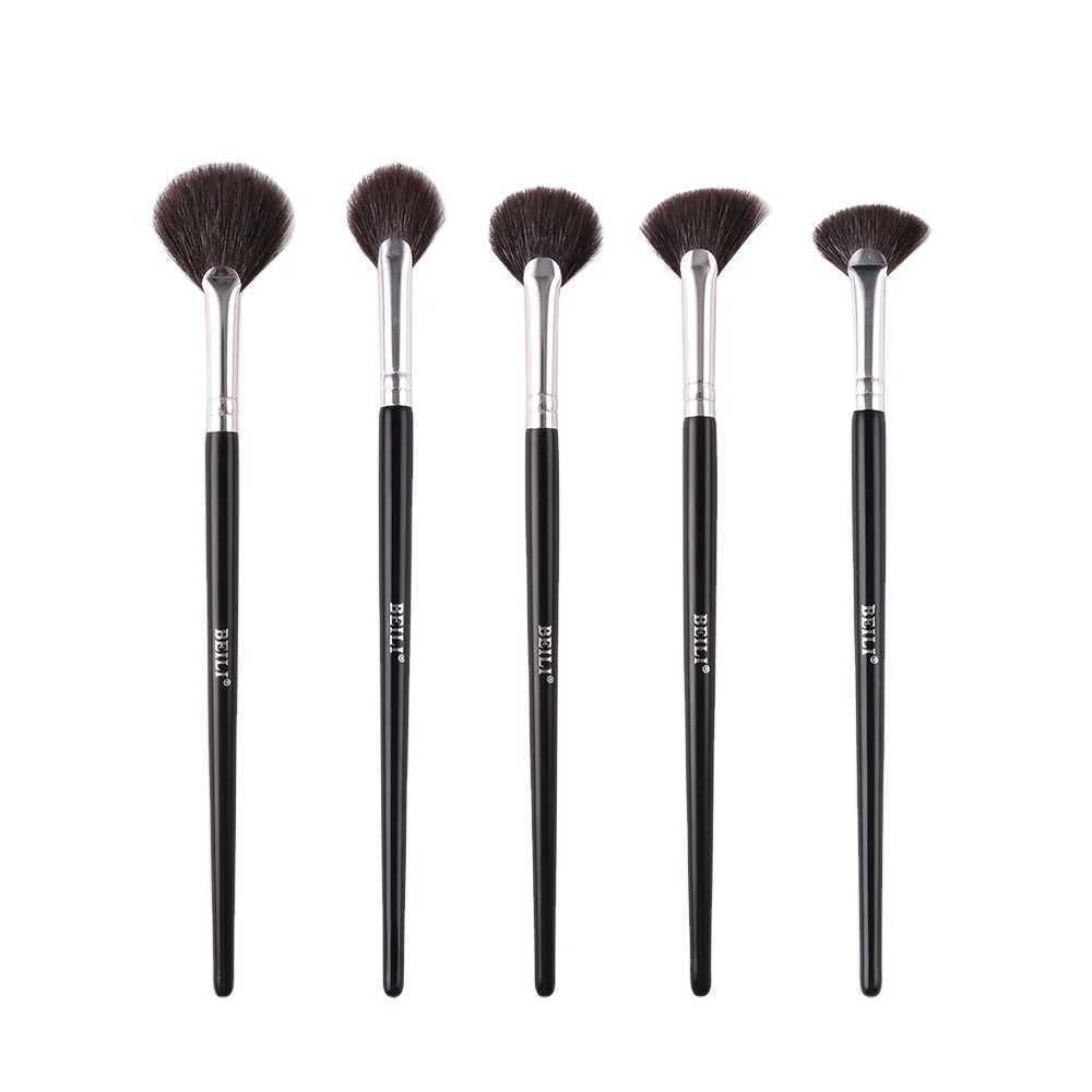 

BEILI brochas de maquillaje profesional Private Label 5PCS Fan Highlight Beauty Brushes XGF Goat Hair Black Makeup Brush Set