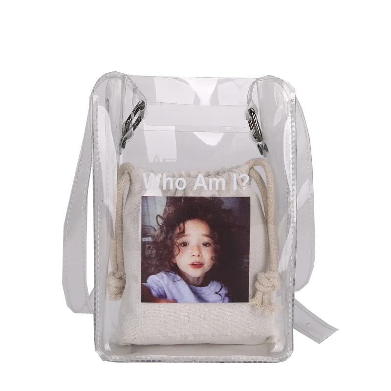 

Summer Fashion Designer Transparent PVC Shoulder Bag Little Girl Printing Beach Waterproof Women Girls Sling Jelly Crossbody Bag