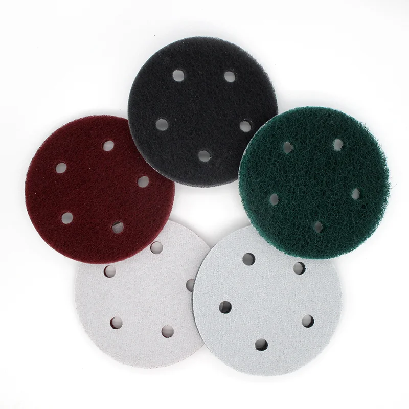 5Inch 5 Holes Hook and Loop Industrial Scouring Pad Nonwoven Cleaning Cloth Abrasive Scrubbing Pads for Polishing Grinding