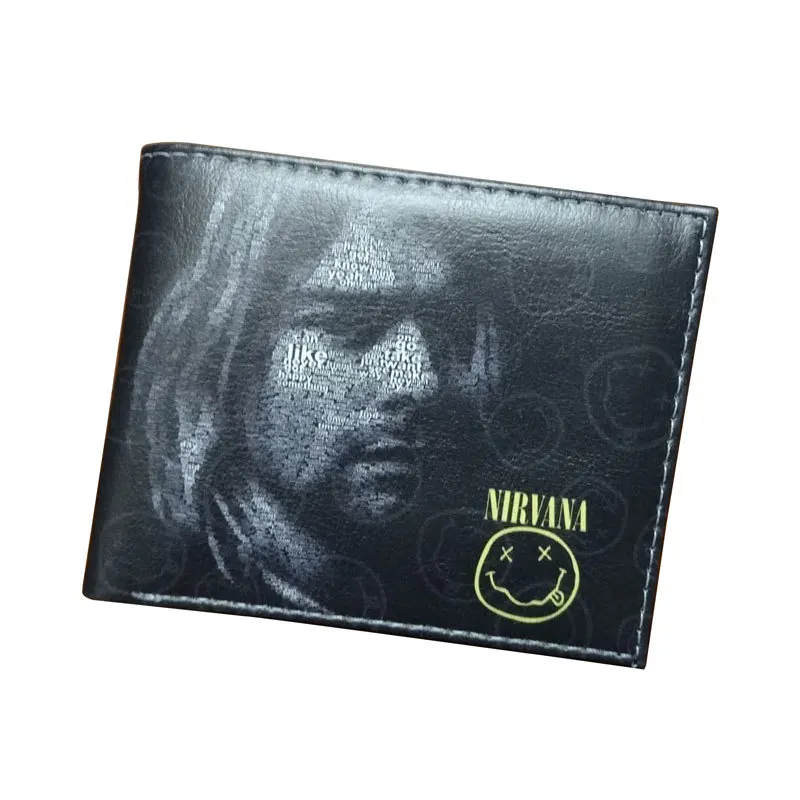 

Professional PU Wallets Supply American Rock Band Wallet Short Leather Zipper Fashion Money Clips Nirvana Wallet For Music fans