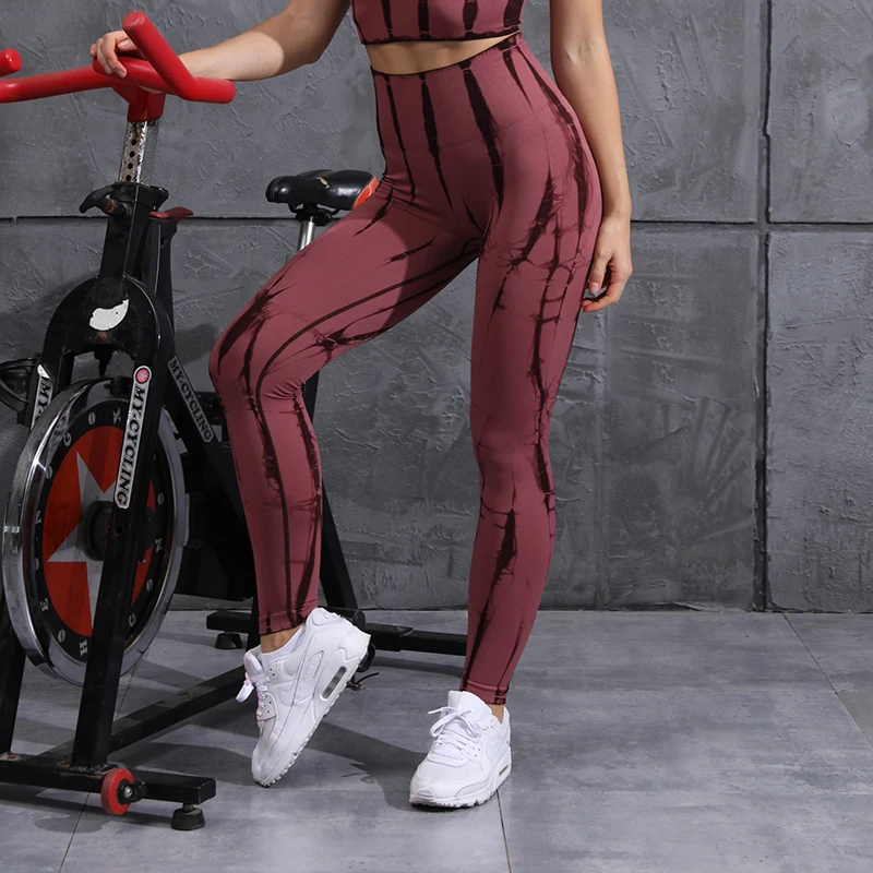 

Wholesale Tie Dyed Custom Logo Seamless Stretchy Gym Yoga Workout Leggings, Picture