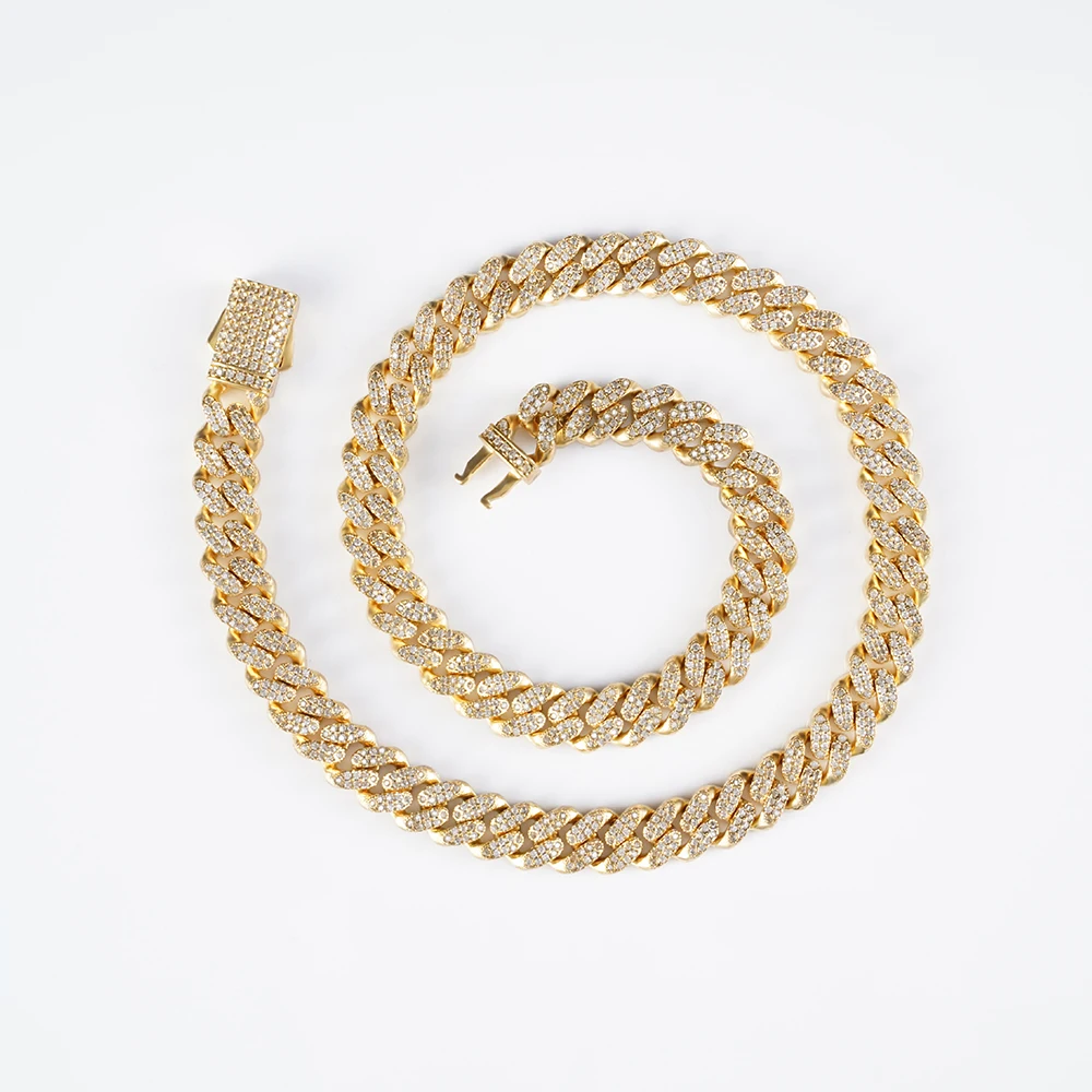 

12mm 18k Cuban Link Chain Diamond Men Hip Hop Necklaces And Bracelets