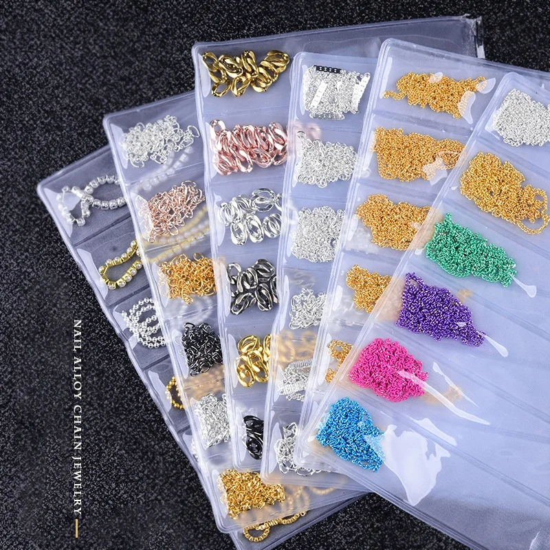 

Paso Sico 6 Blanks Retro Punk Mixed Nail Metal Revet Chain Pearls DIY Nail Art Supplies Accessories for 3D Nail Designs Products