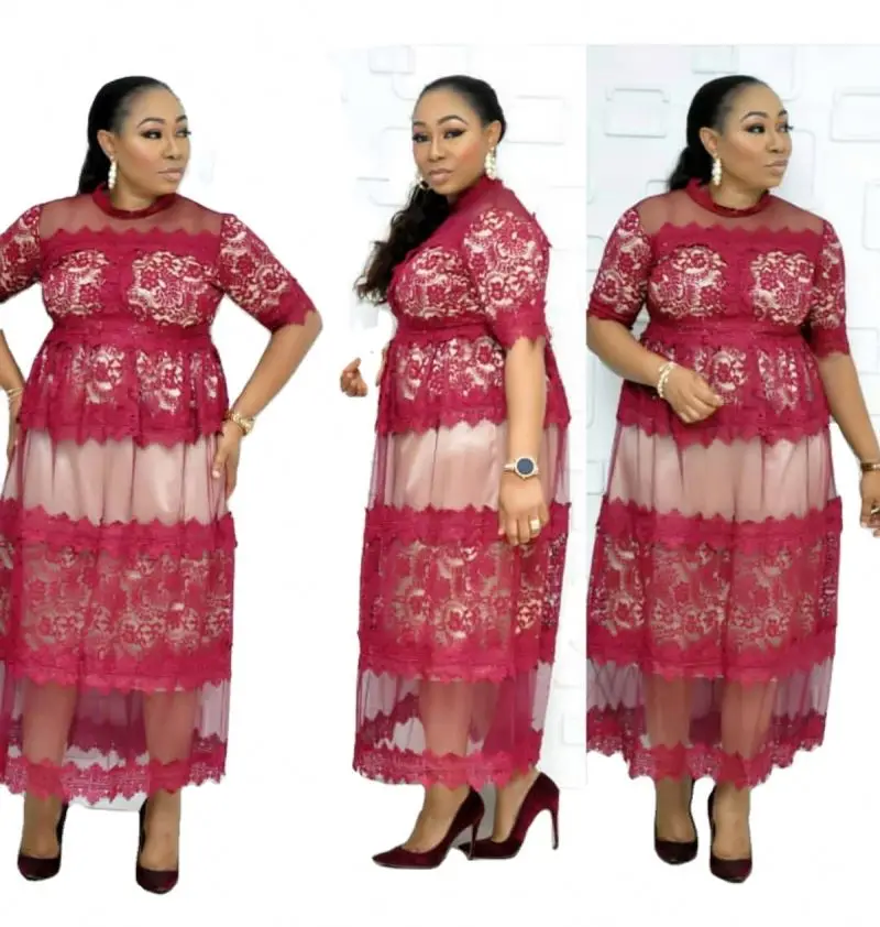 

Woman Clothes 2020 Trending Summer High Waist Pleated Sexy Long African Lace Dresses, White,black,navy,pink,wine