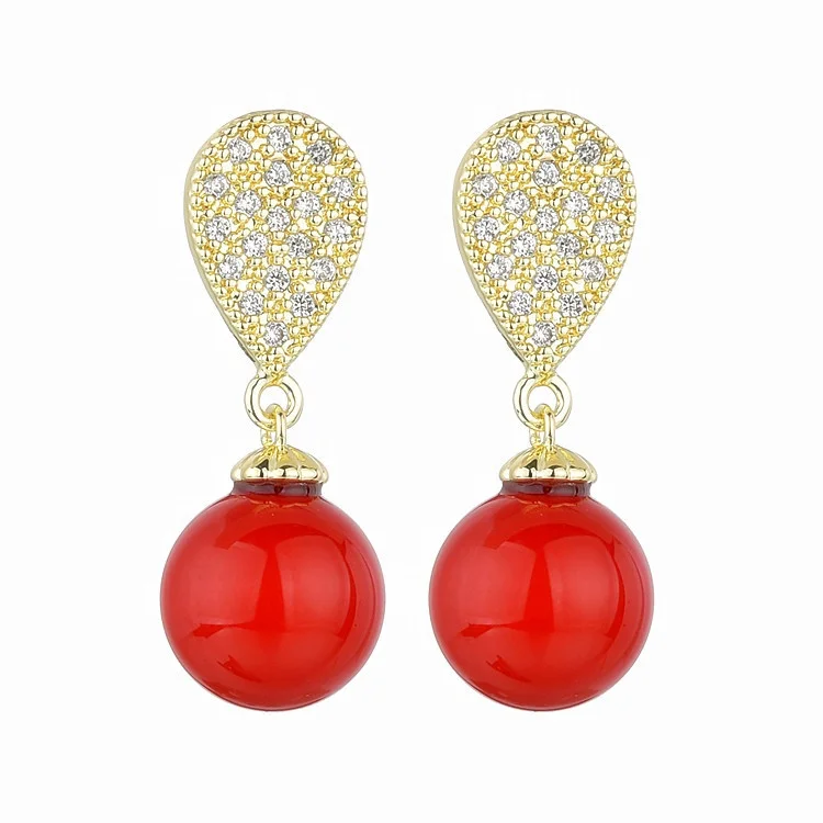 

2020 New Arrived Fashion Jewelry Plated 18K Gold Red Pearl Earring, Red, white, gold, gray