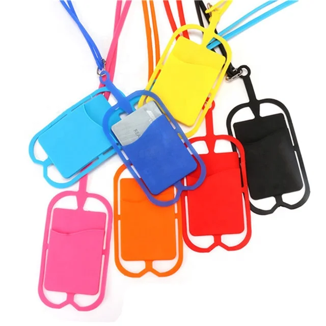 

High Quality Silicone Lanyard Mobile Phone Holder Necklace Strap ID Credit Card Holder, Black/blue/red/transparent/or as your pms color