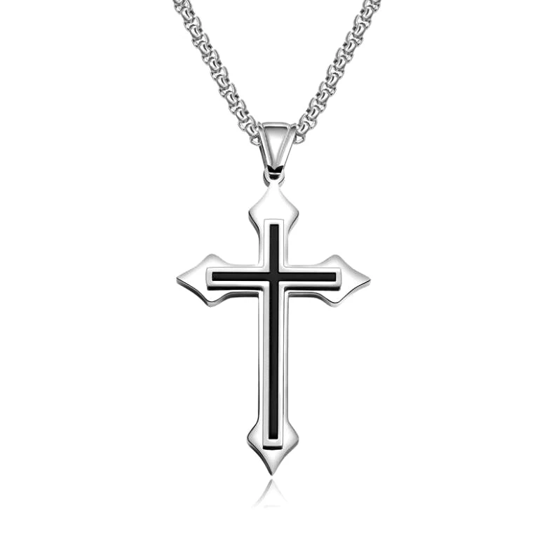 

2022 Three-layer cross domineering men's Jewelry men's silver black plated glow Necklace cross pendant Stainless steel chain