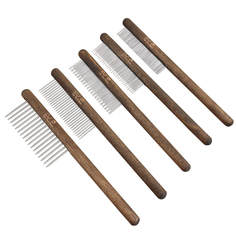 

Factory Wholesale Five Style Wooden Handle Cat Needle Flea Comb Dog Pet Grooming Hair Comb