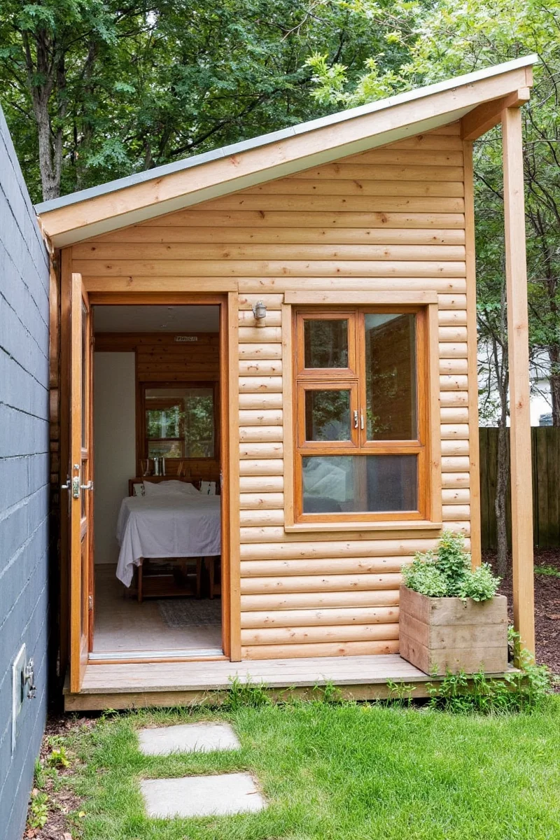 Small man cave in backyard shed