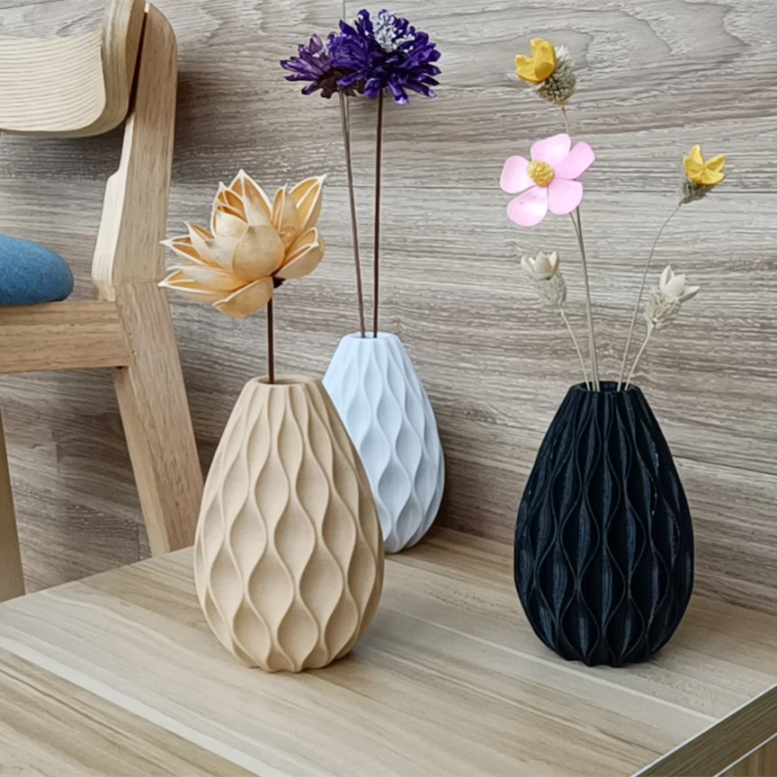 

Matt Black Graceful Nice Wooden Arts Flower Pots Home Decoration Vase
