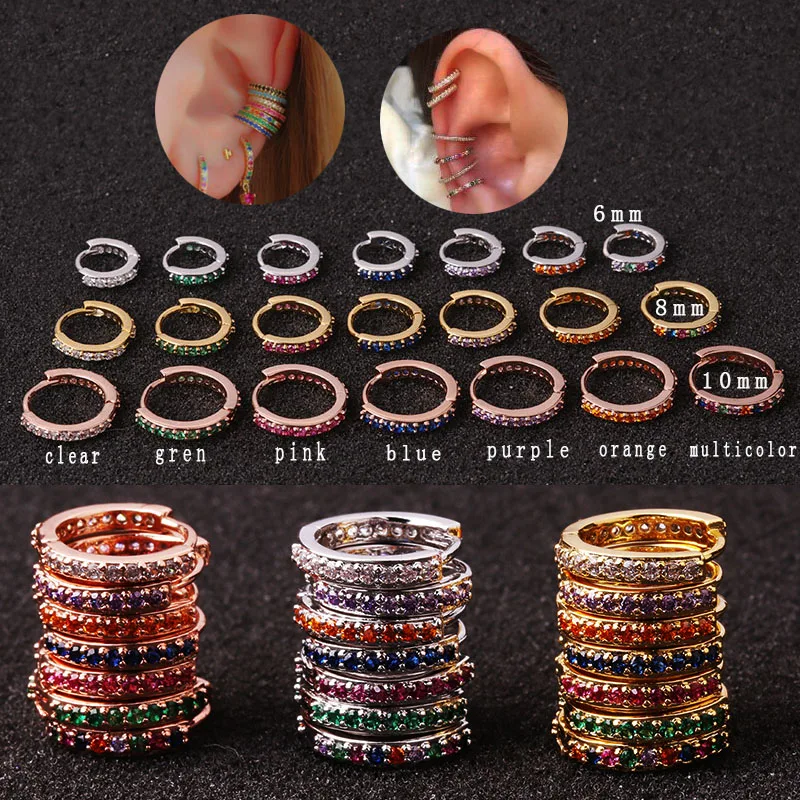 

8MM White/Yellow/Rose Gold Multicolor Cz Cartilage Huggie Hoop Earring Helix Tragus Daith Conch Rook Snug Ear Piercing Jewelry, Silver,yellow gold,rose gold