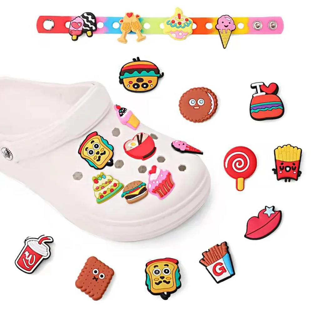 

HOT SALE soft PVCshoe charms cartoon food cola hamburger Cute And Colorful Sandals Charms Clog Decoration Charms For Shoes, As picture