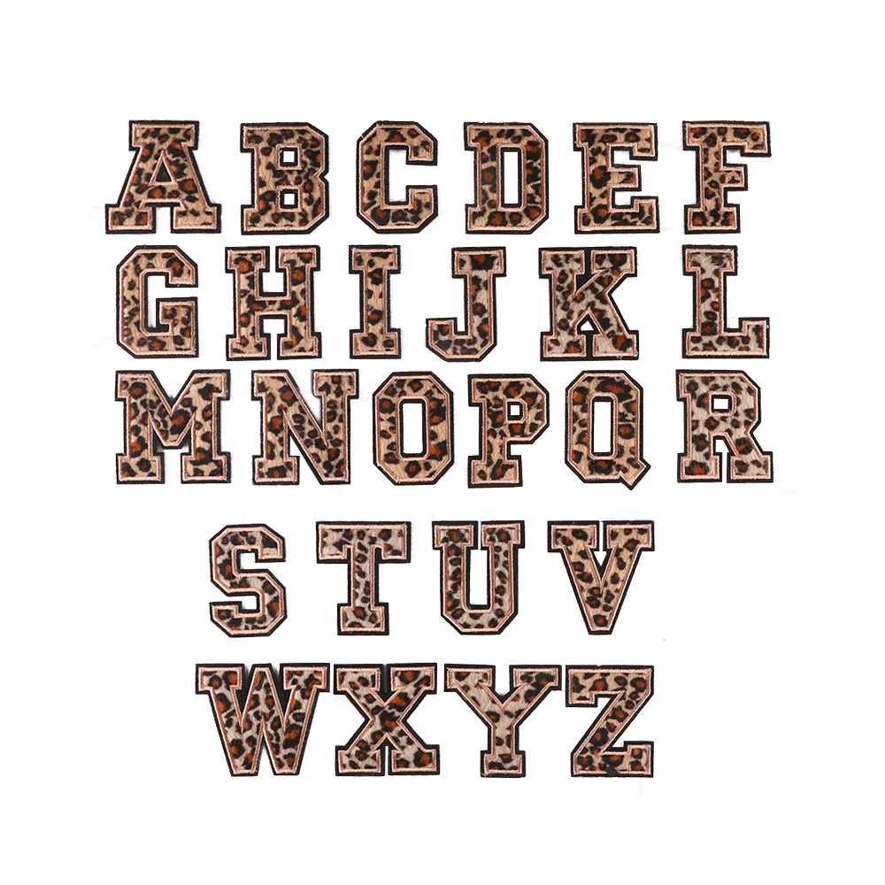 

bulk stock new arrival hot selling 6cm size iron on clothes leopard letter alphabet patches applique